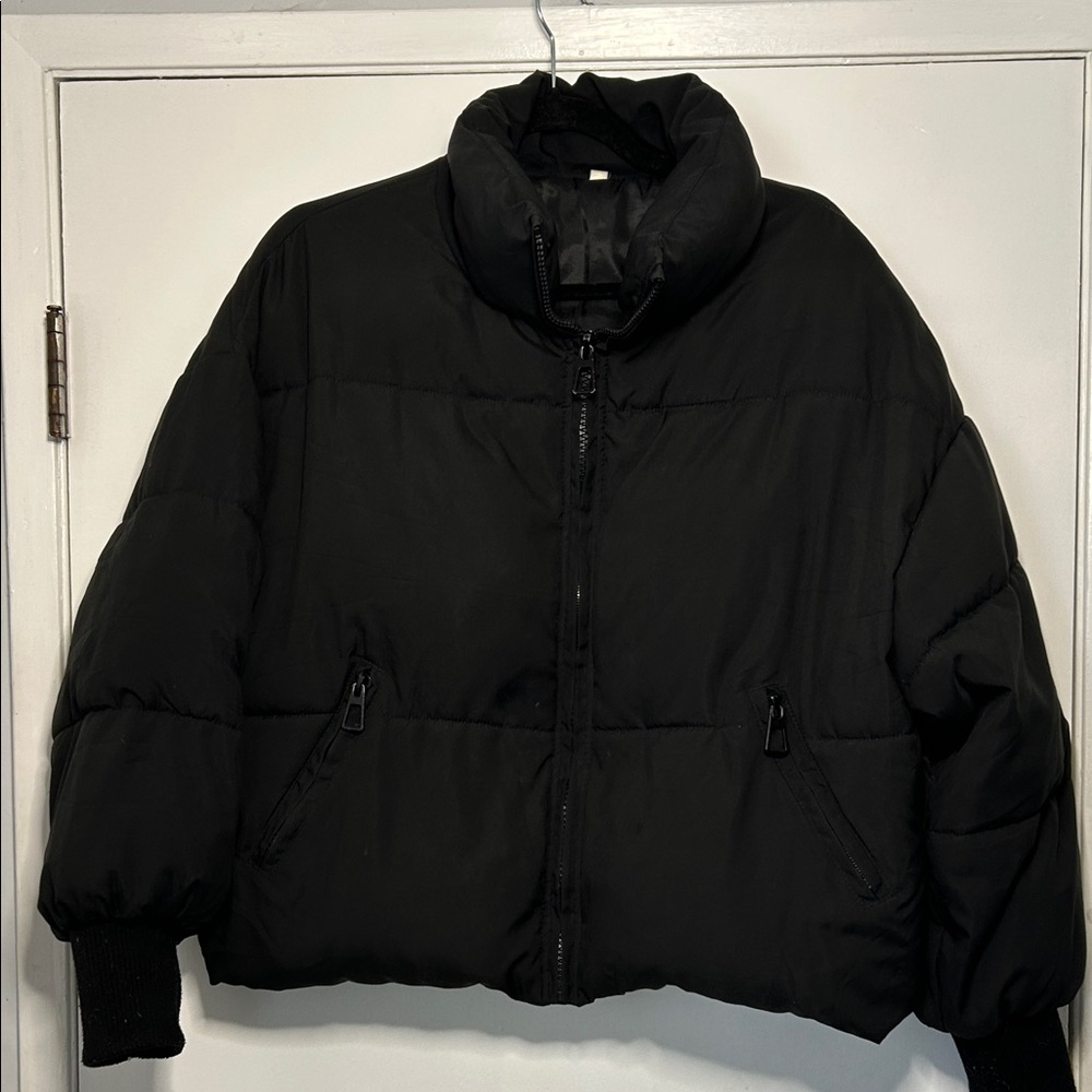 Women's Black Marshmallow Puffer Jacket Gorpcore 2 Front Zipper Pockets